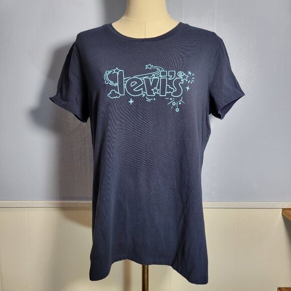 Levi's Large Navy Blue Logo Crew Neck Short Sleeve Summer T-Shirt - Picture 1 of 8